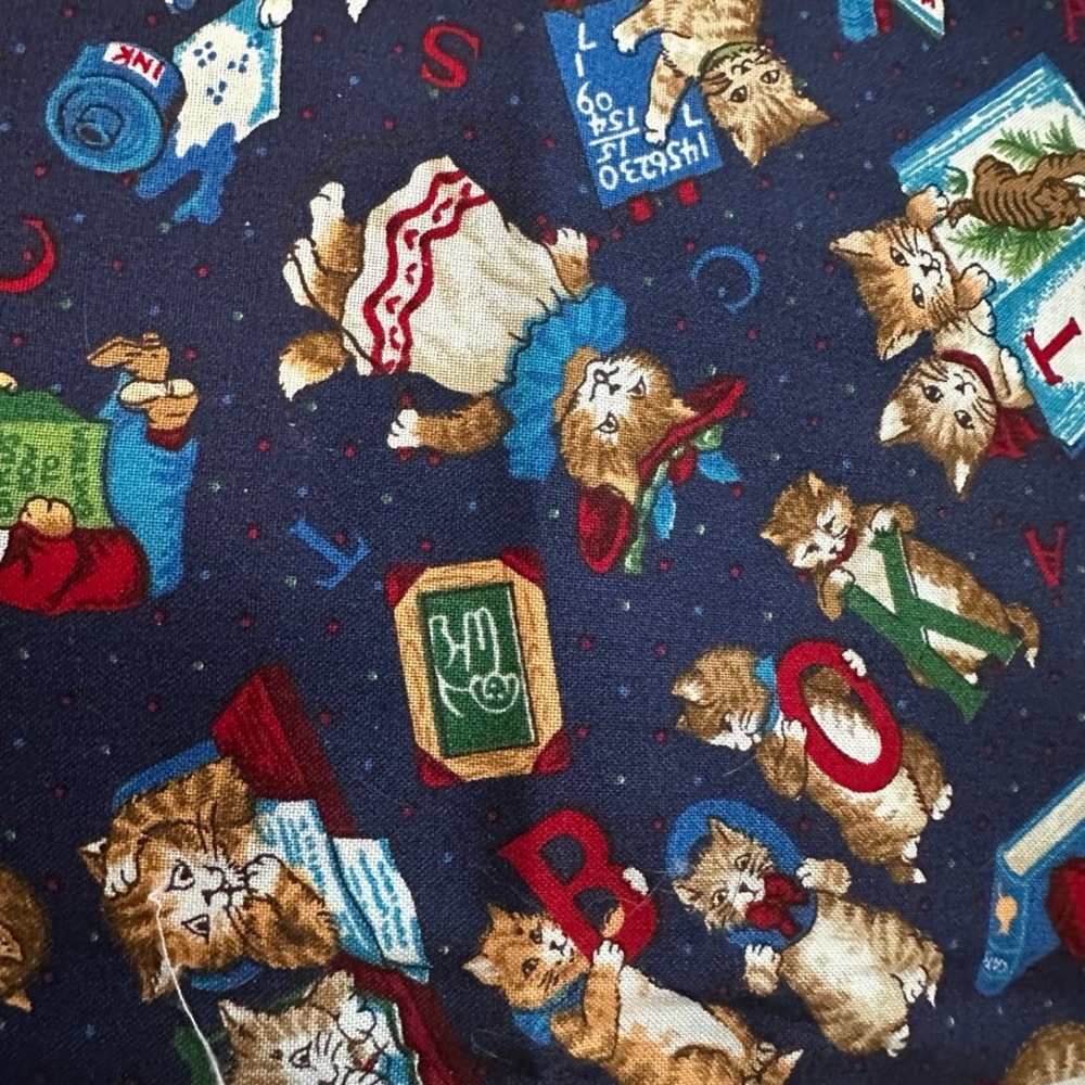 Vintage Cynthia Hart Kitty Cat s Books Alphabet Cotton Fabric School Teacher